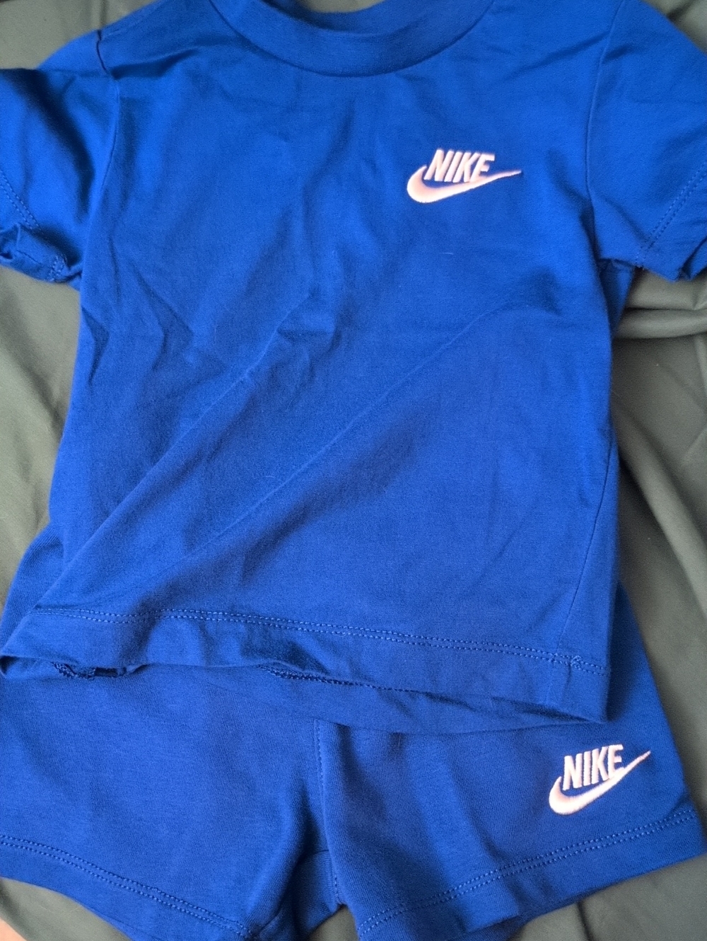 Nike Royal Blue Short Sleeve Tee and Shorts Set with Pink Logos 2T